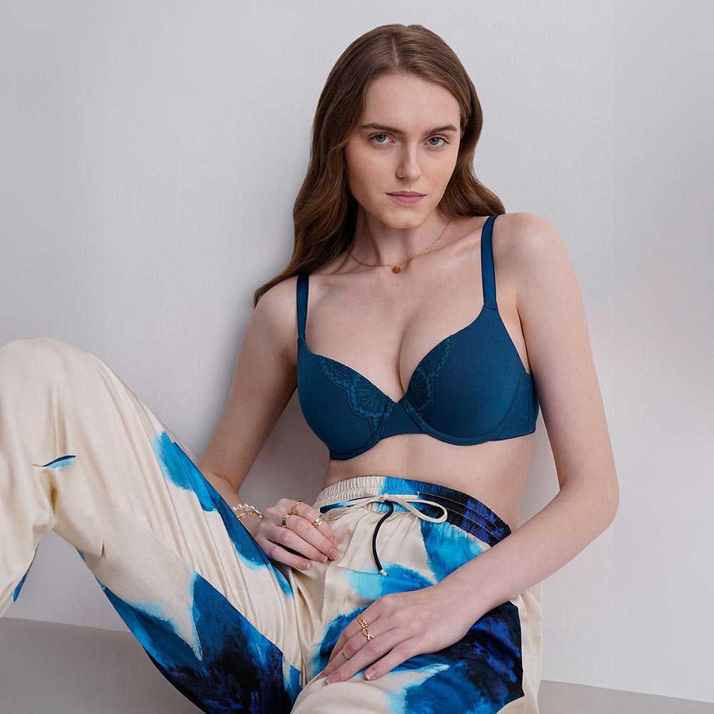 BASICS Lite Push Up Padded Wired Half Cup Everyday Wear Push-up Bra - Teal