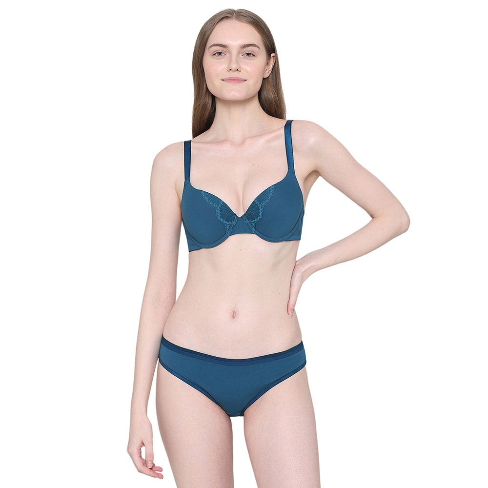BASICS Lite Push Up Padded Wired Half Cup Everyday Wear Push-up Bra - Teal