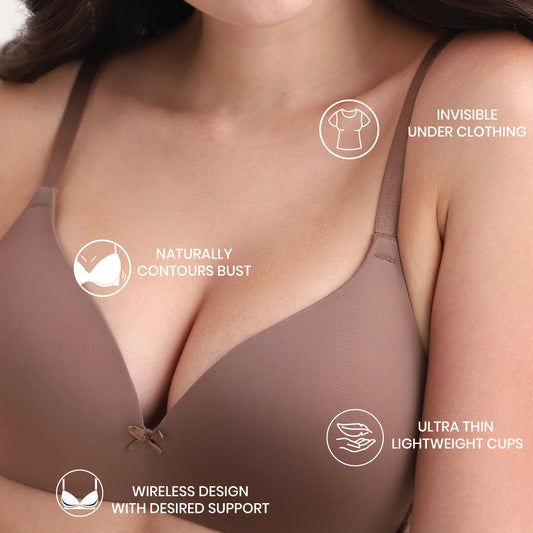 BASICS Zoe Padded Non-wired 3/4th Cup Everyday Wear Comfort Fit T-shirt Bra - Brown