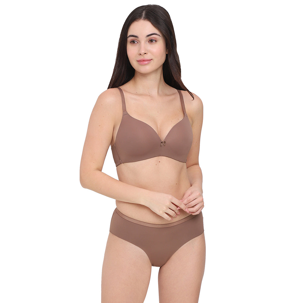 BASICS Zoe Padded Non-wired 3/4th Cup Everyday Wear Comfort Fit T-shirt Bra - Brown