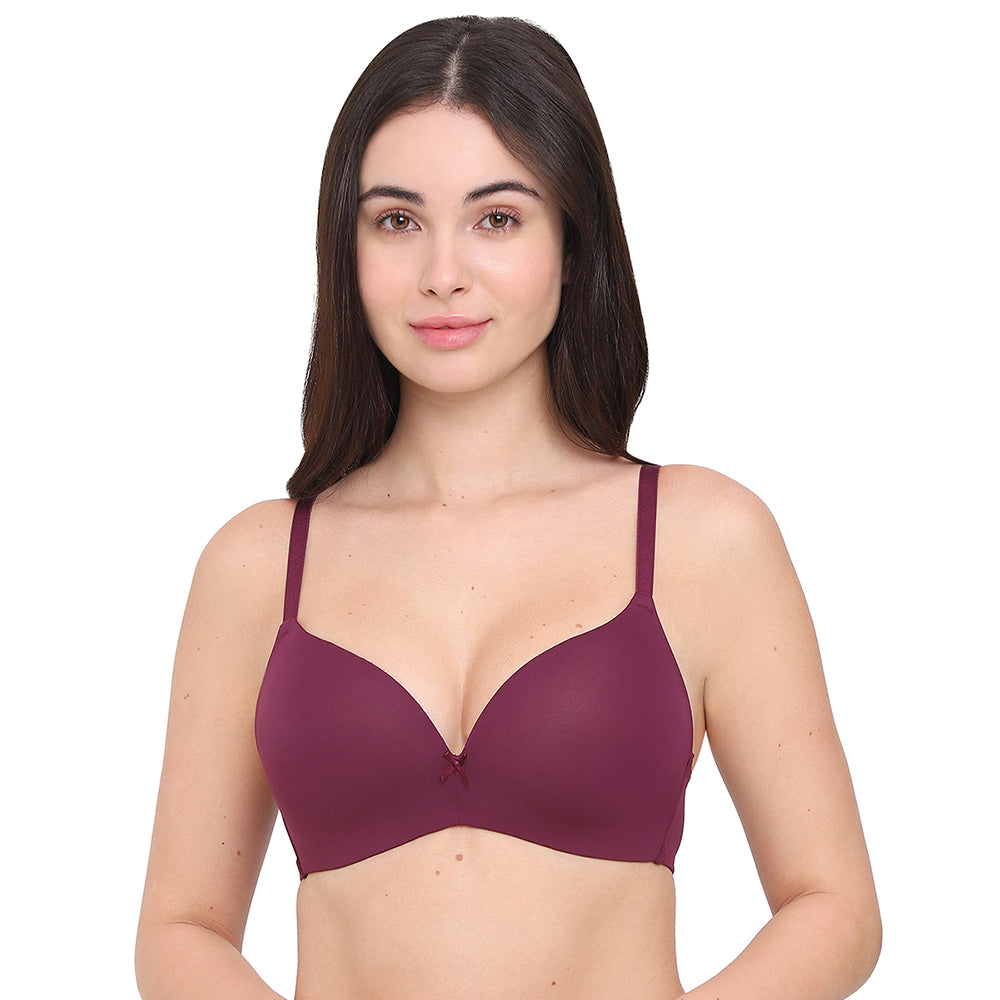 BASICS Zoe Padded Non-wired 3/4th Cup Everyday Wear Comfort Fit T-shirt Bra - Wine