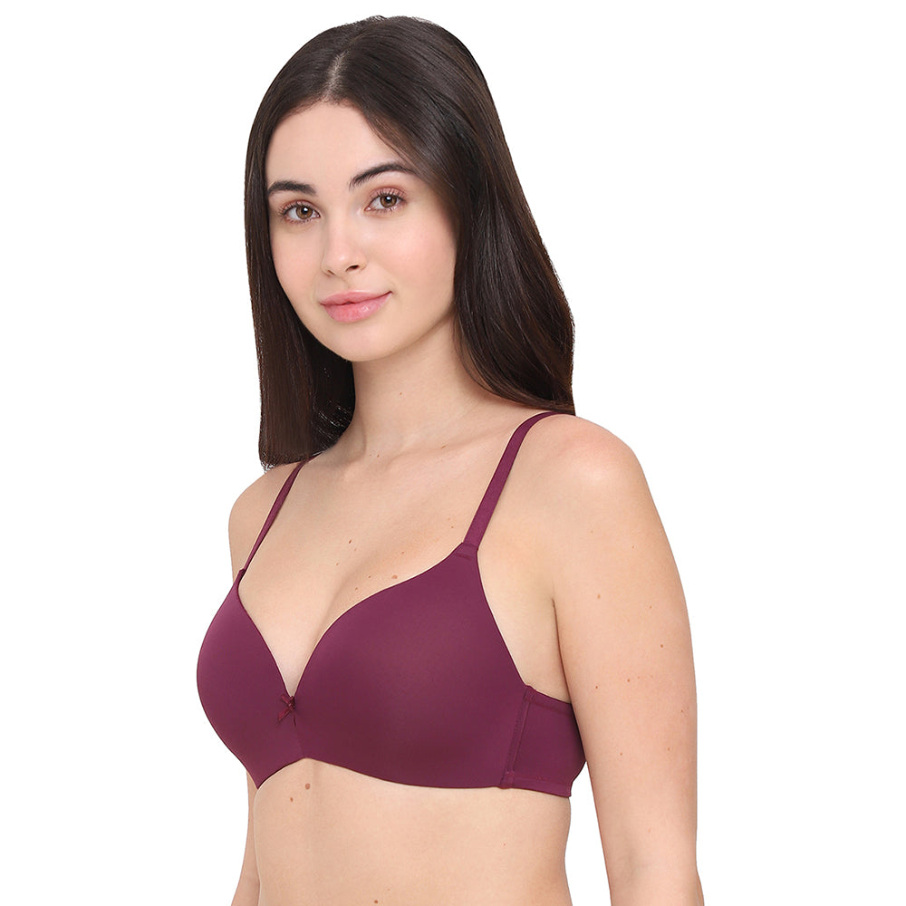 BASICS Zoe Padded Non-wired 3/4th Cup Everyday Wear Comfort Fit T-shirt Bra - Wine