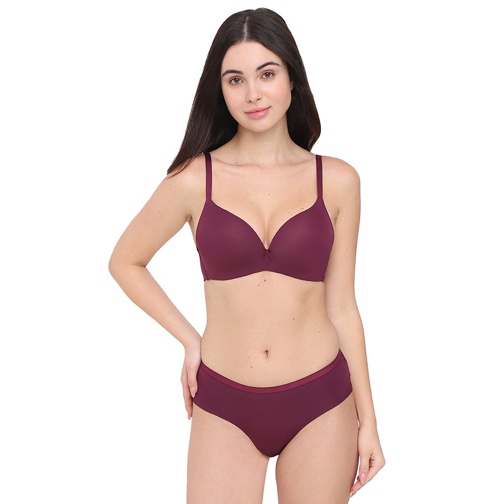 BASICS Zoe Padded Non-wired 3/4th Cup Everyday Wear Comfort Fit T-shirt Bra - Wine