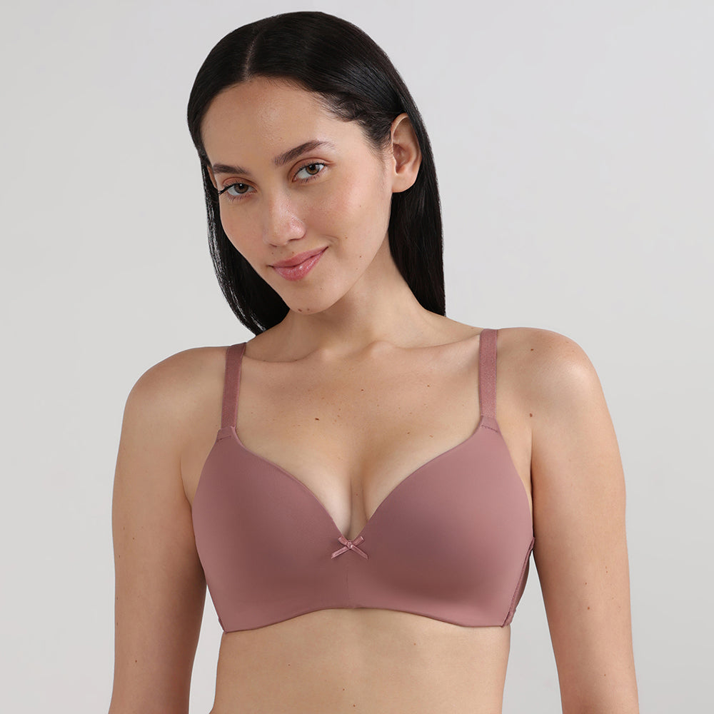 BASICS Zoe Padded Non-wired 3/4th Cup Everyday Wear Comfort Fit T-shirt Bra-Pink