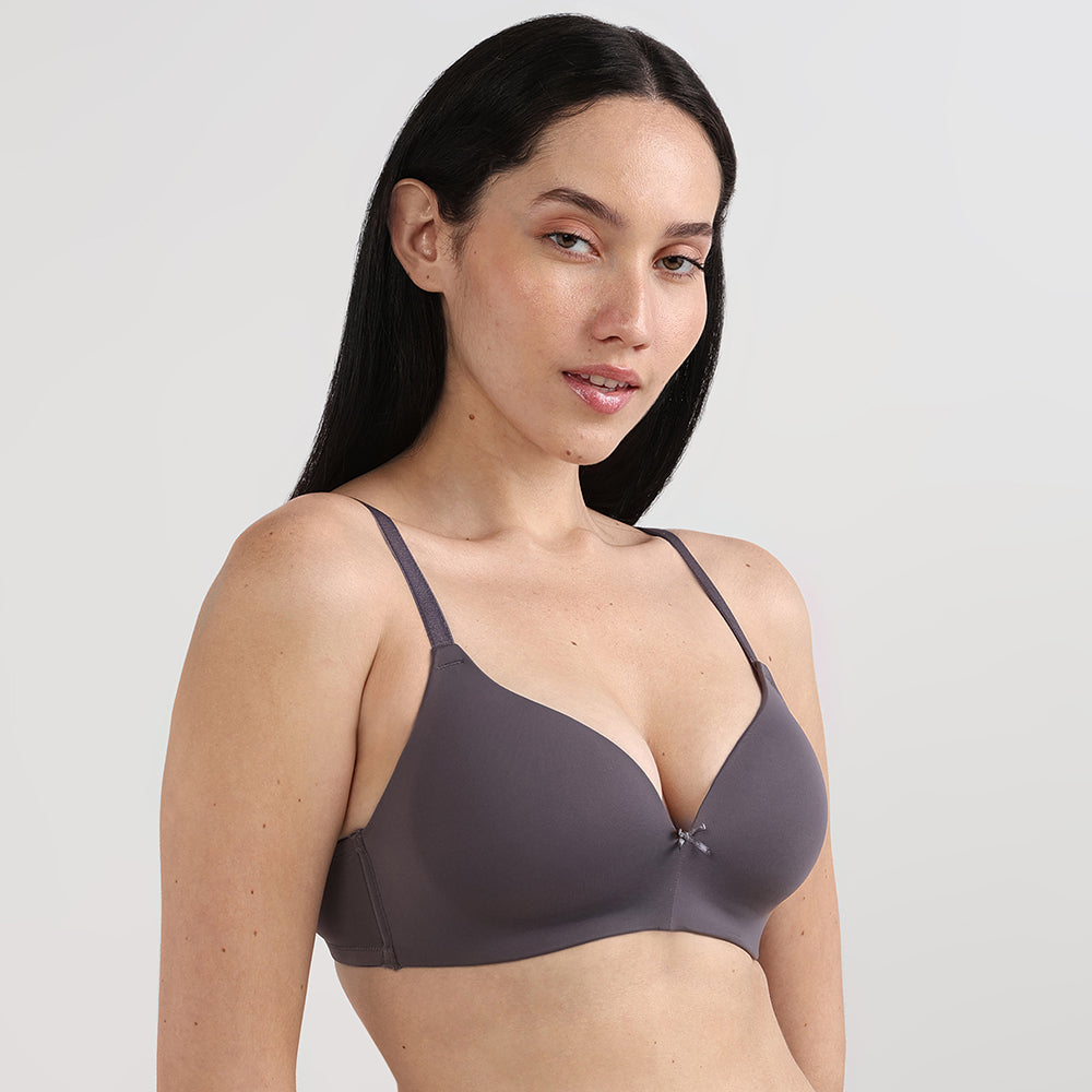 BASICS Zoe Padded Non-wired 3/4th Cup Everyday Wear Comfort Fit T-shirt Bra-Grey