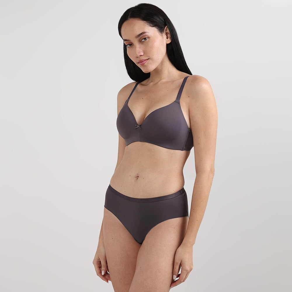 BASICS Zoe Padded Non-wired 3/4th Cup Everyday Wear Comfort Fit T-shirt Bra-Grey