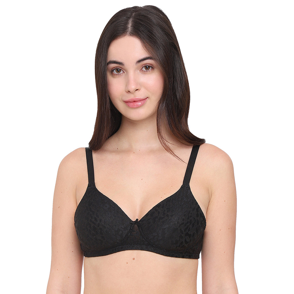 BASICS Bliss Padded Non-wired 3/4th Cup Everyday Wear Lace T-shirt Bra - Black