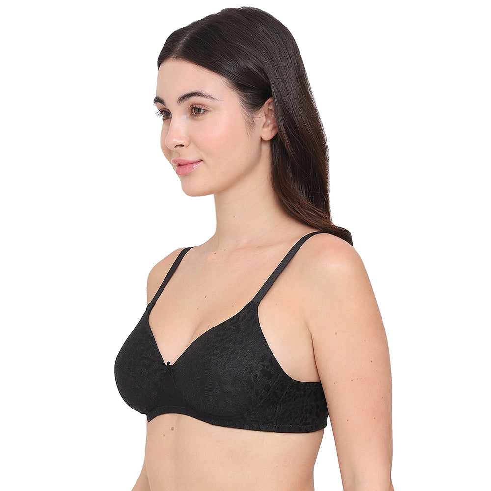 BASICS Bliss Padded Non-wired 3/4th Cup Everyday Wear Lace T-shirt Bra - Black