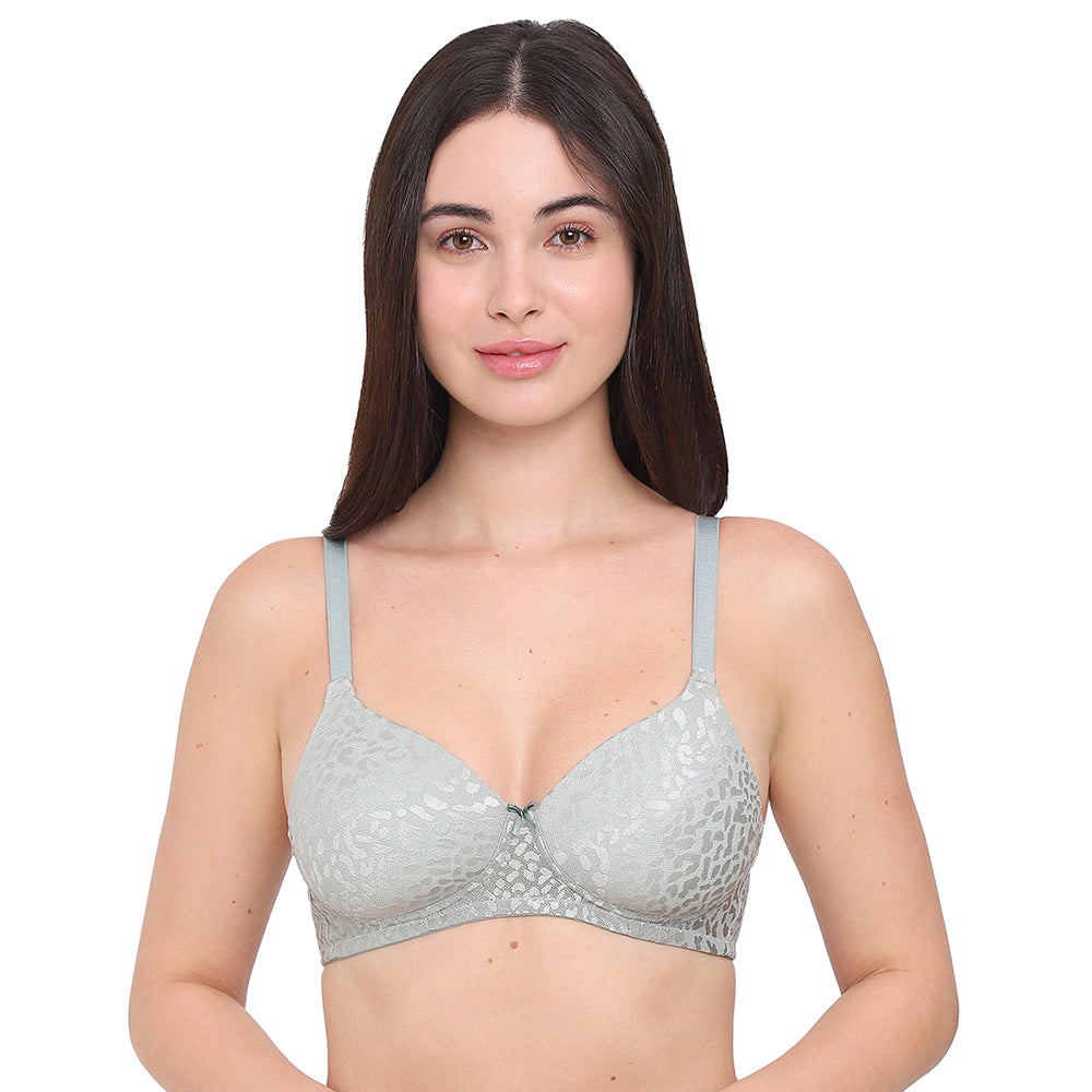 BASICS Bliss Padded Non-wired 3/4th Cup Everyday Wear Lace T-shirt Bra - Green