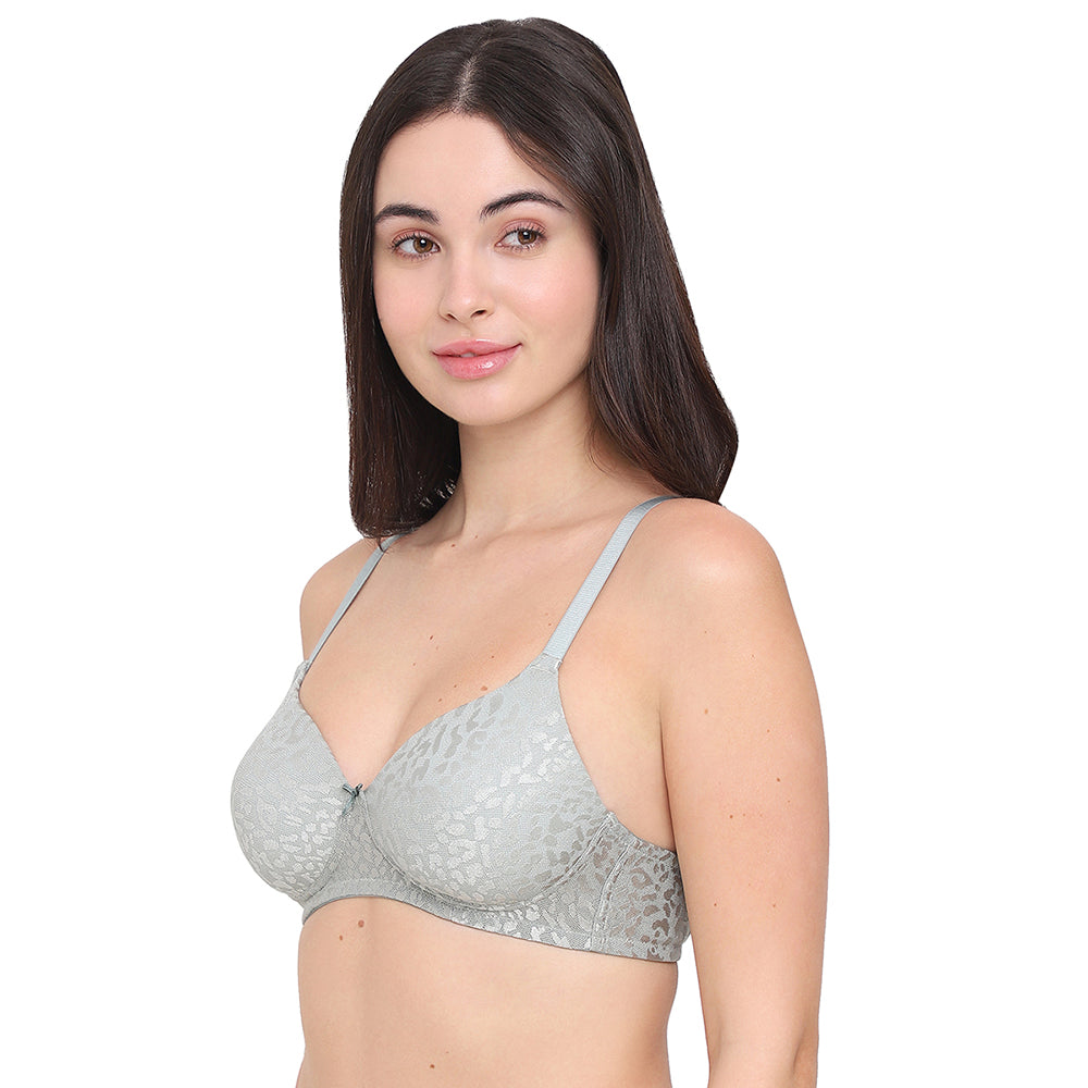 BASICS Bliss Padded Non-wired 3/4th Cup Everyday Wear Lace T-shirt Bra - Green