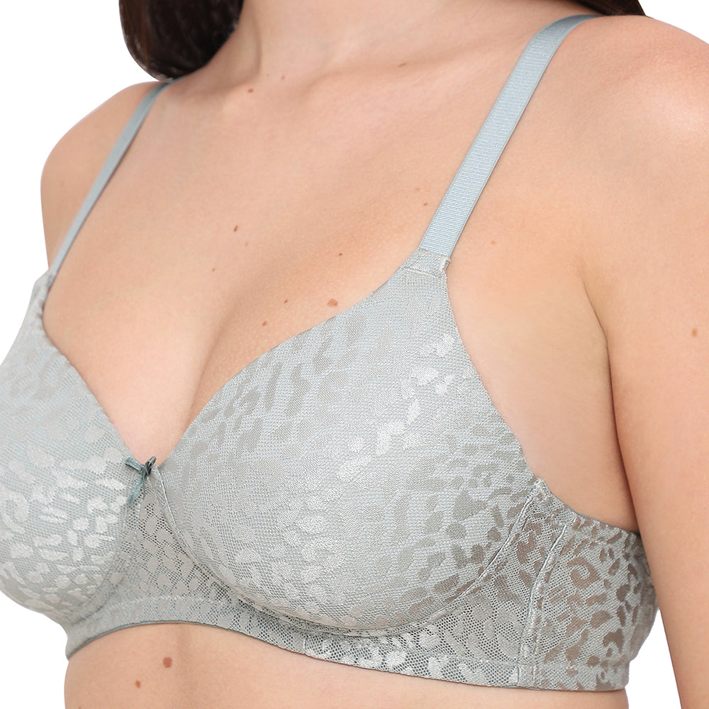 BASICS Bliss Padded Non-wired 3/4th Cup Everyday Wear Lace T-shirt Bra - Green