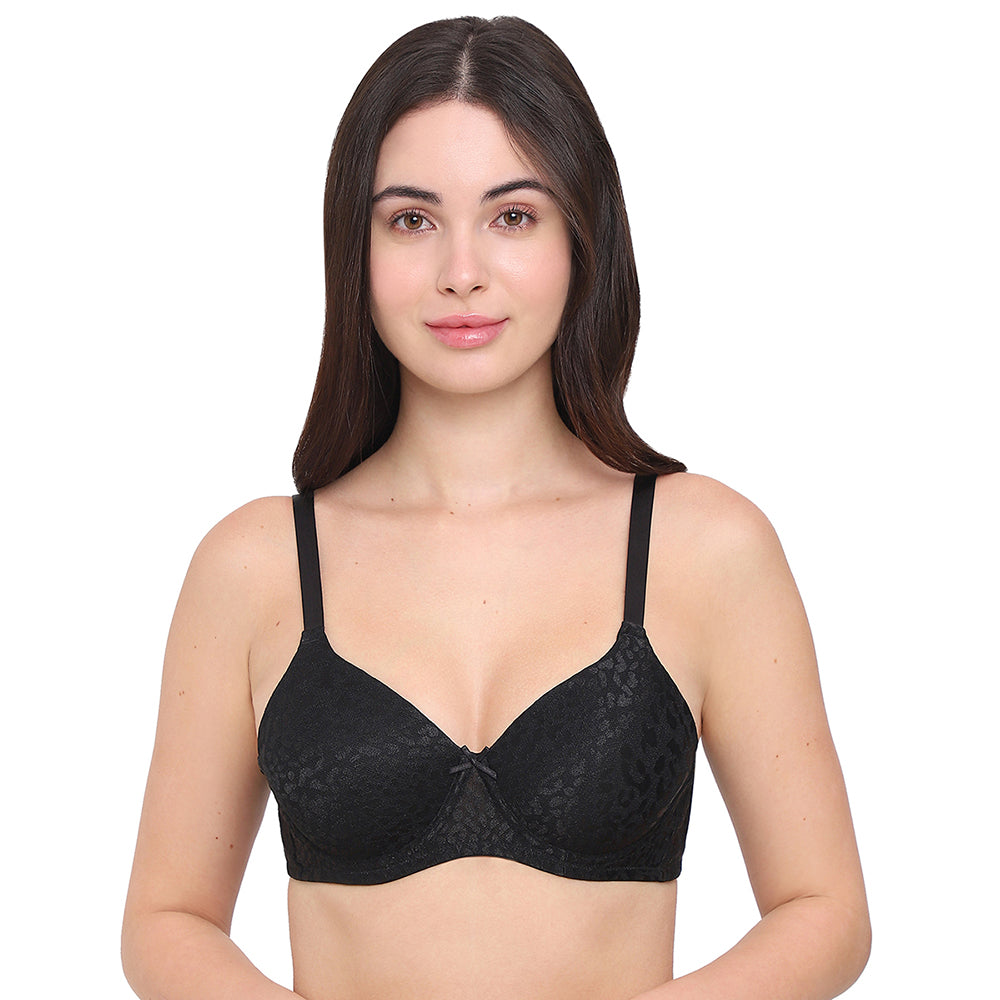 BASICS Bliss Padded Wired 3/4th Cup Everyday Wear Lace T-shirt Bra - Black