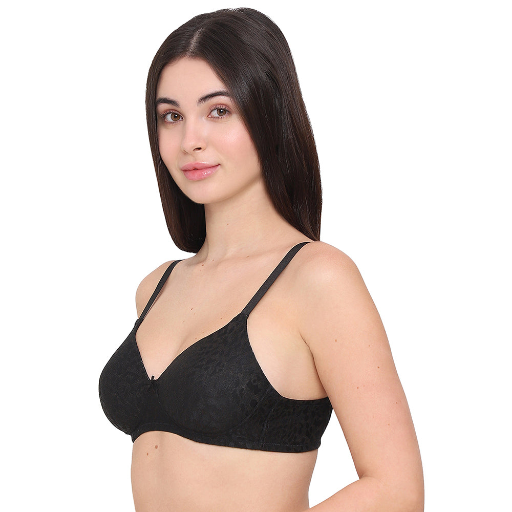 BASICS Bliss Padded Wired 3/4th Cup Everyday Wear Lace T-shirt Bra - Black