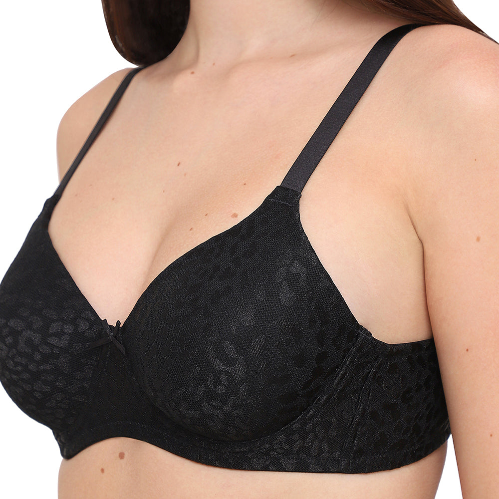 BASICS Bliss Padded Wired 3/4th Cup Everyday Wear Lace T-shirt Bra - Black
