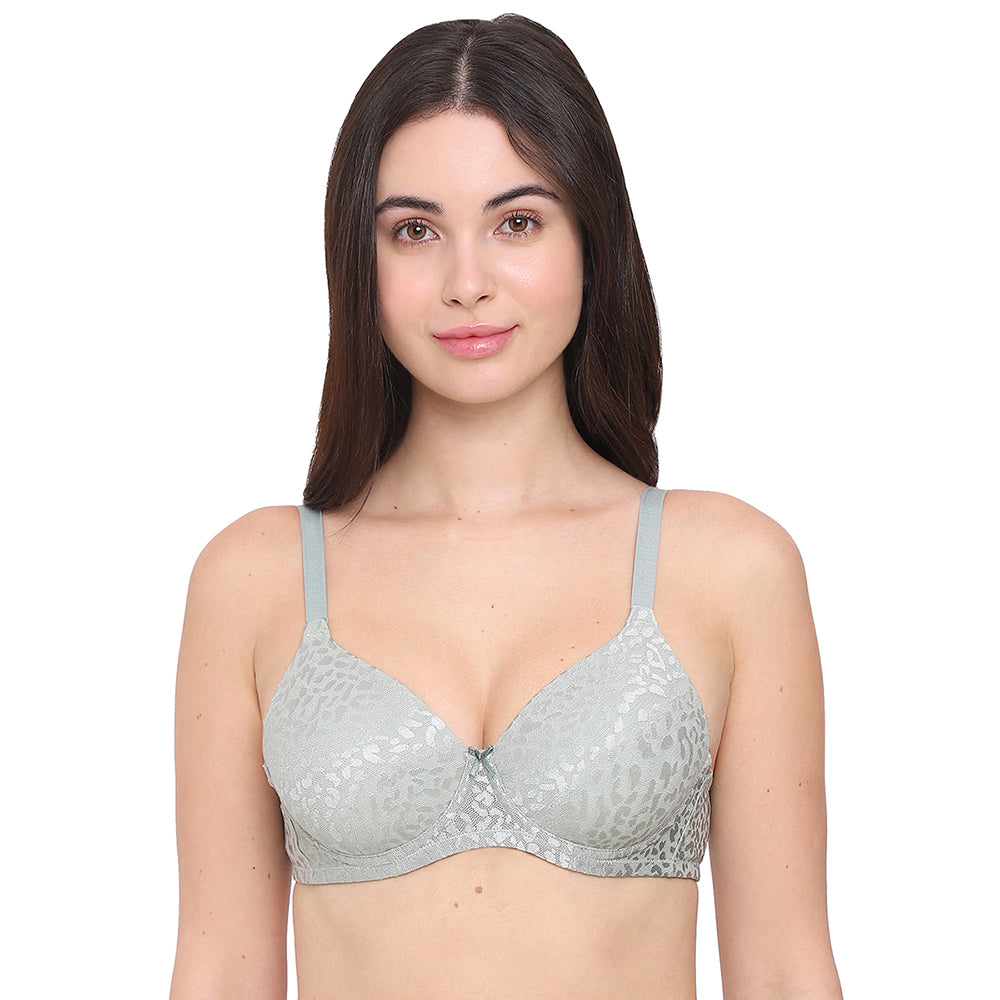BASICS Bliss Padded Wired 3/4th Cup Everyday Wear Lace T-shirt Bra - Green