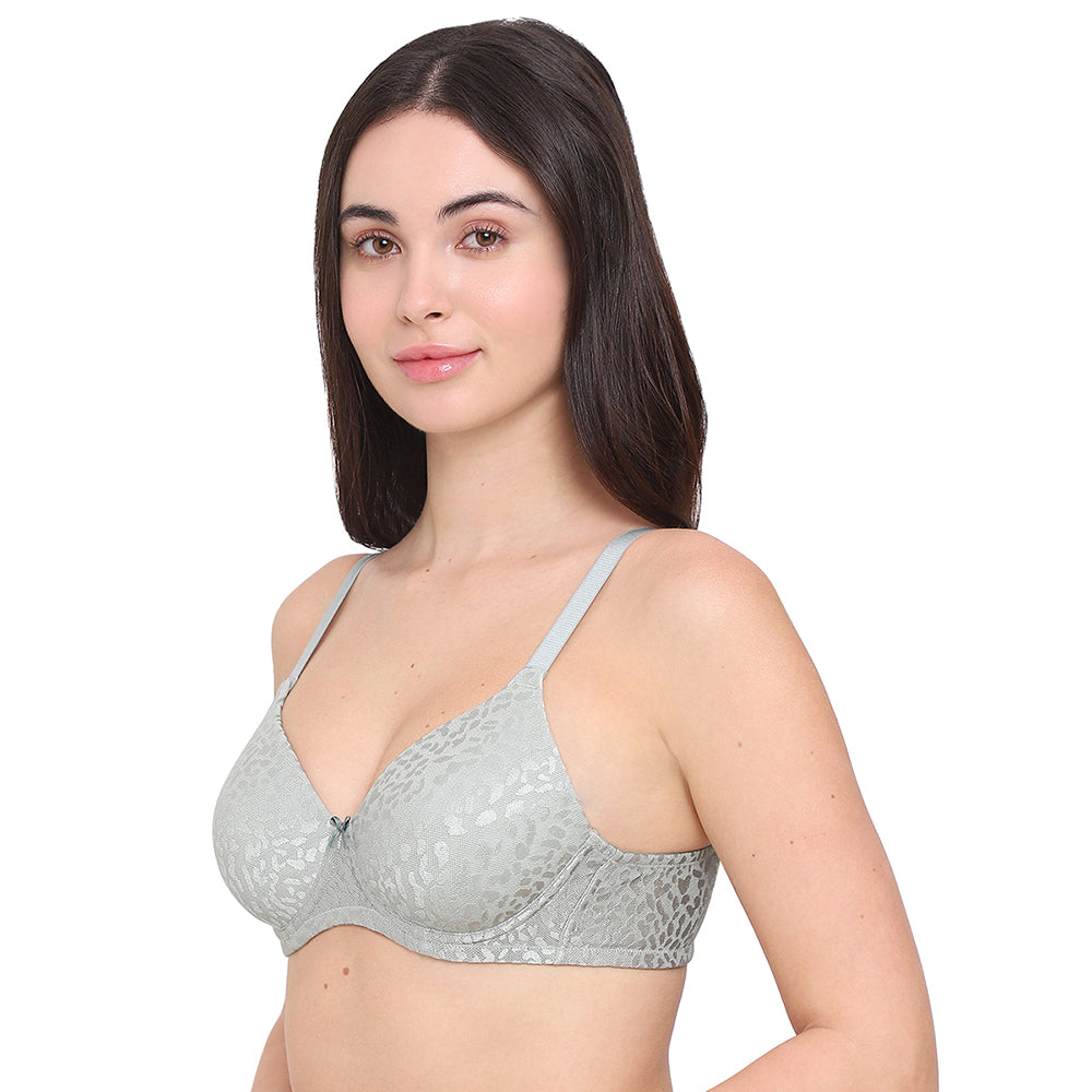 BASICS Bliss Padded Wired 3/4th Cup Everyday Wear Lace T-shirt Bra - Green
