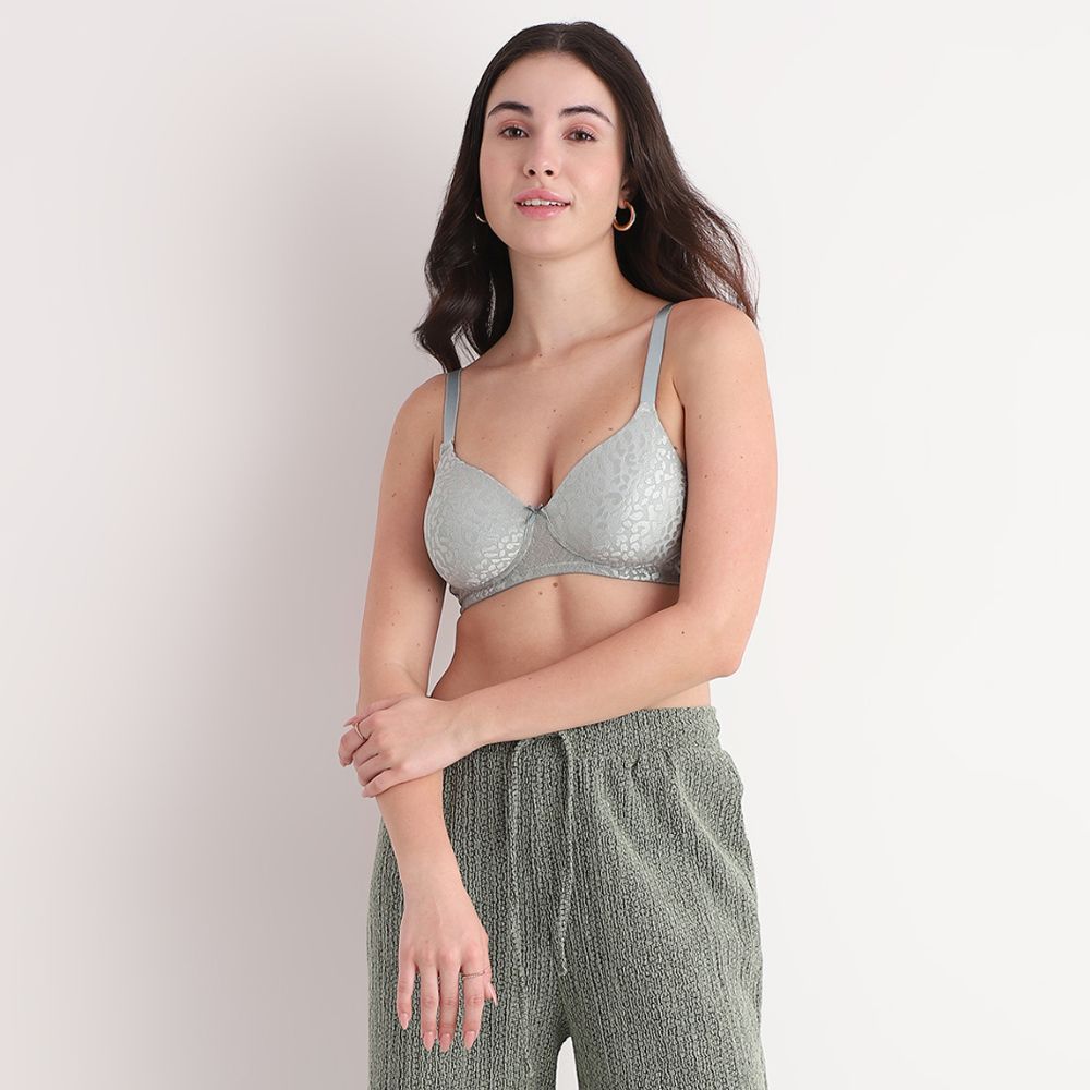 BASICS Bliss Padded Wired 3/4th Cup Everyday Wear Lace T-shirt Bra - Green