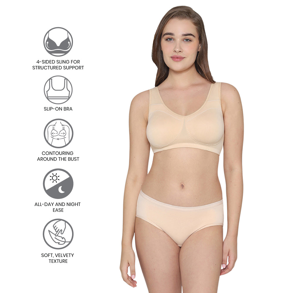 Wacoal Women’s BASICS All Ease Non-padded Non-wired Full Cup Everyday Wear Slip on Sleeping Bra-Beige