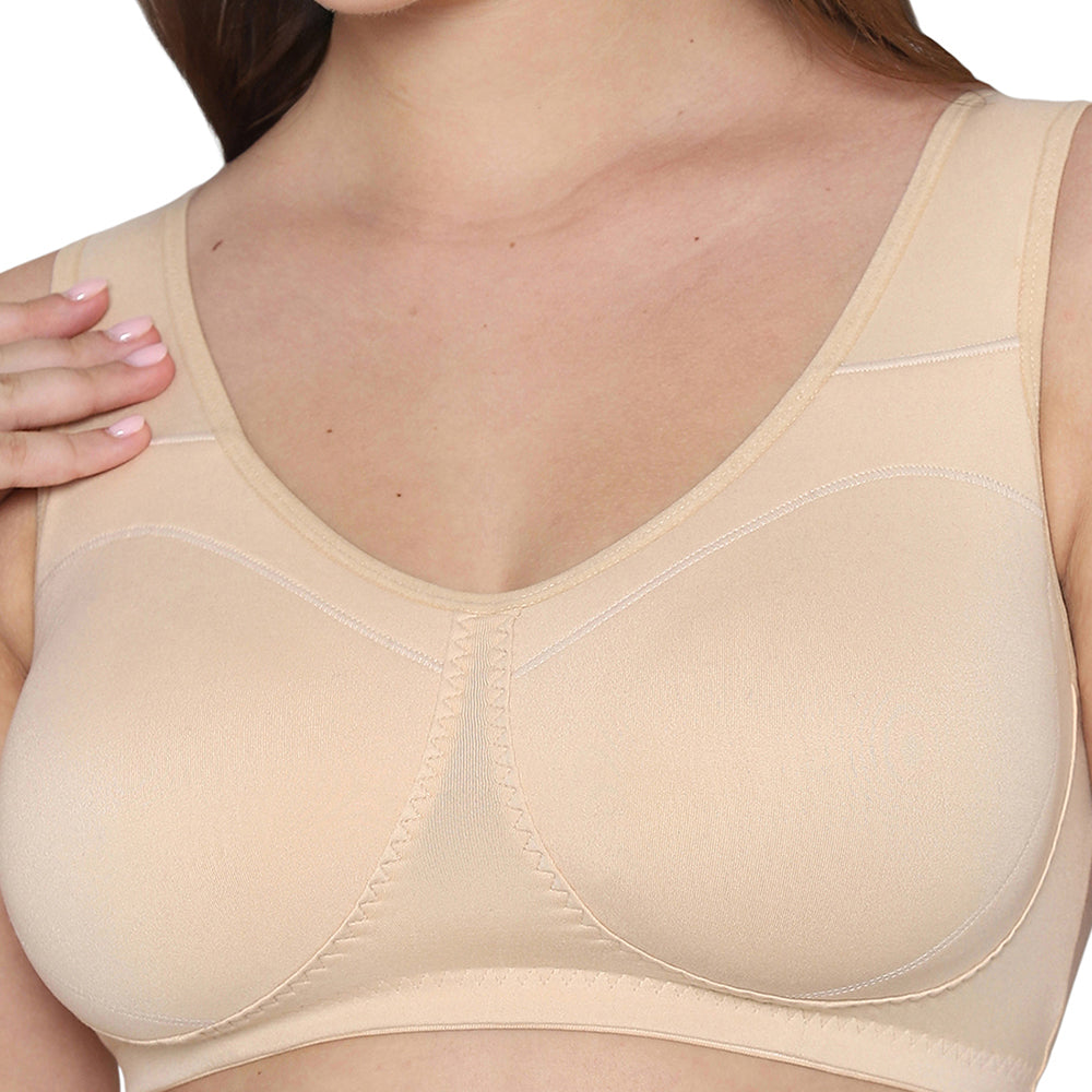 Wacoal Women’s BASICS All Ease Non-padded Non-wired Full Cup Everyday Wear Slip on Sleeping Bra-Beige