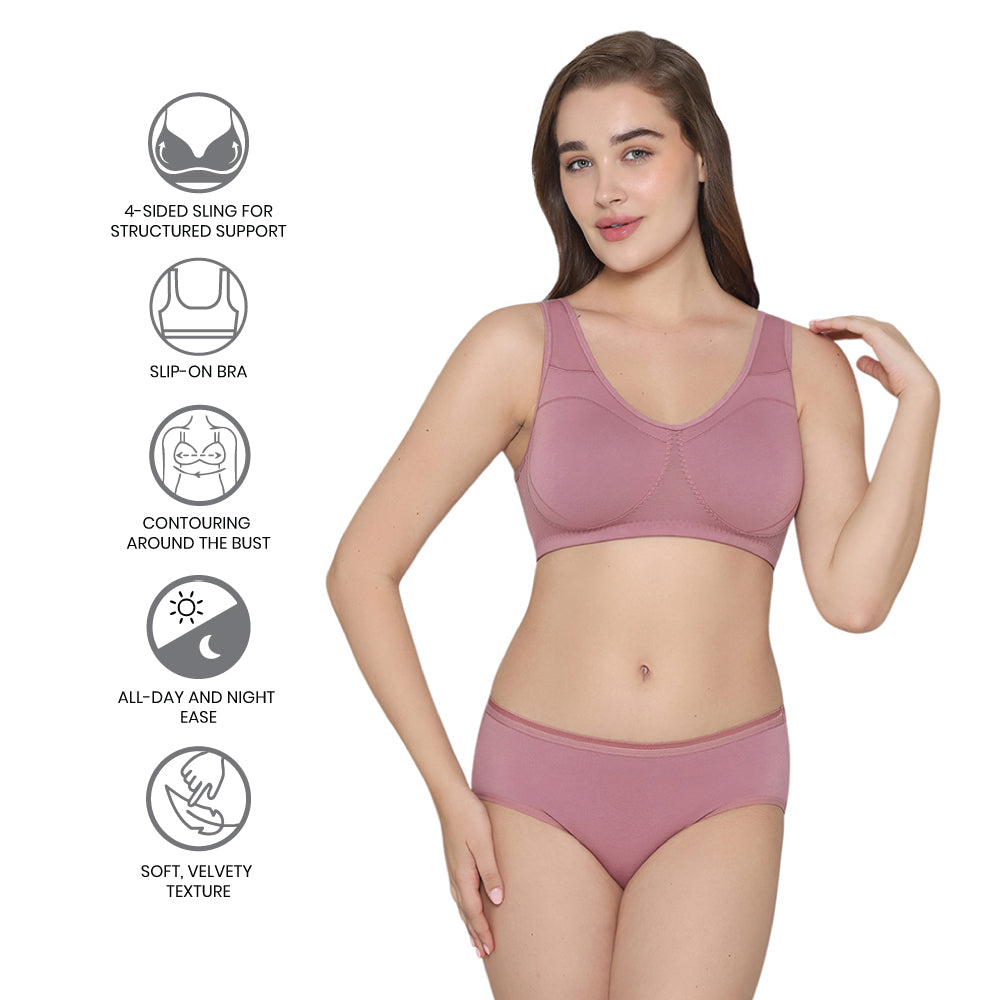 Wacoal Women’s BASICS All Ease Non-padded Non-wired Full Cup Everyday Wear Slip on Sleeping Bra-Pink