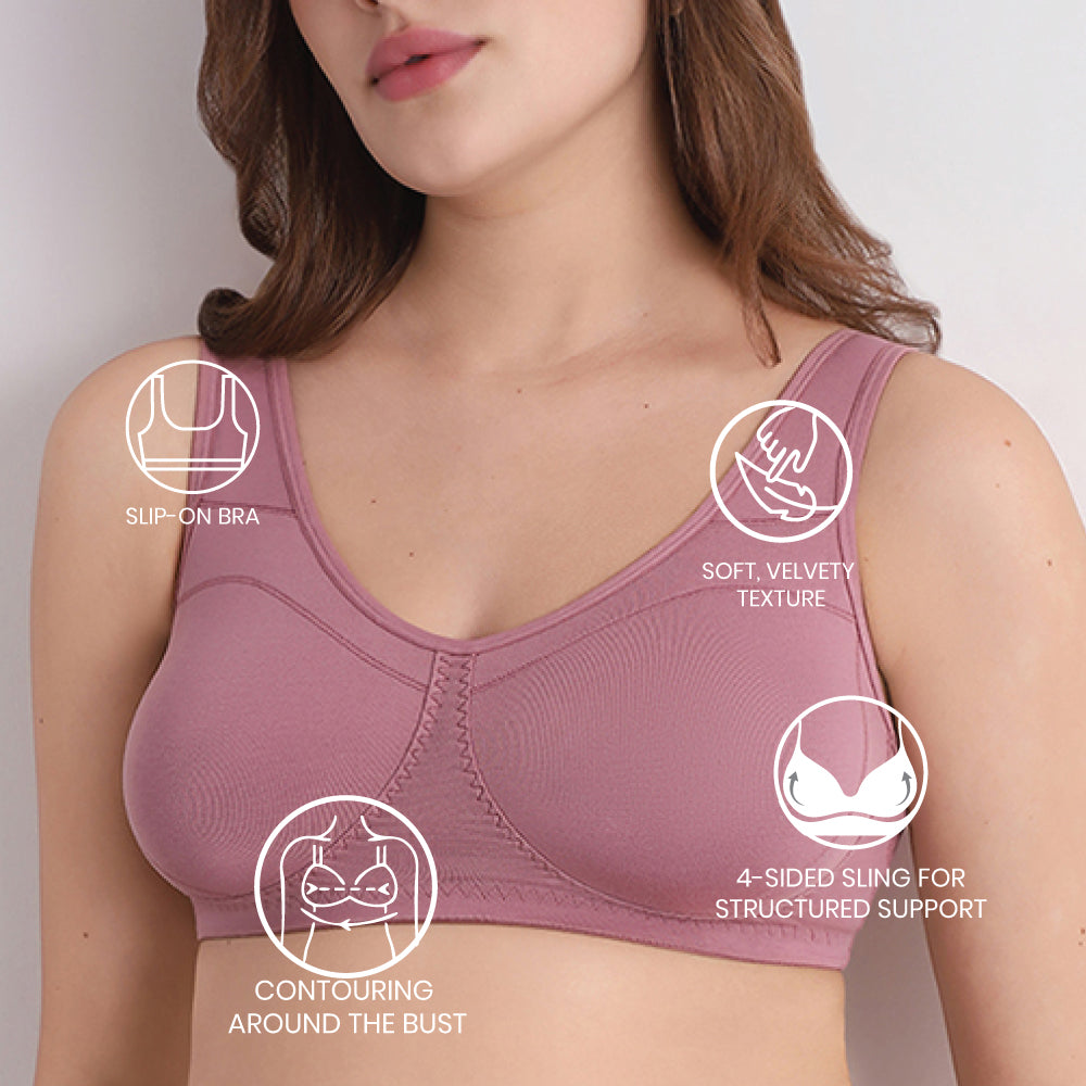 Wacoal Women’s BASICS All Ease Non-padded Non-wired Full Cup Everyday Wear Slip on Sleeping Bra-Pink