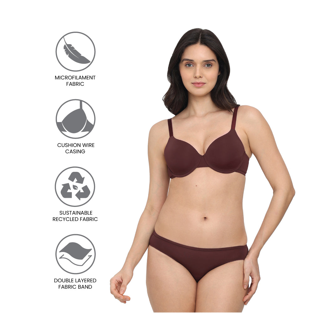 Everyday Elegance Padded Wired Full Cup Everyday Wear Smooth Finish T-Shirt Bra - Brown