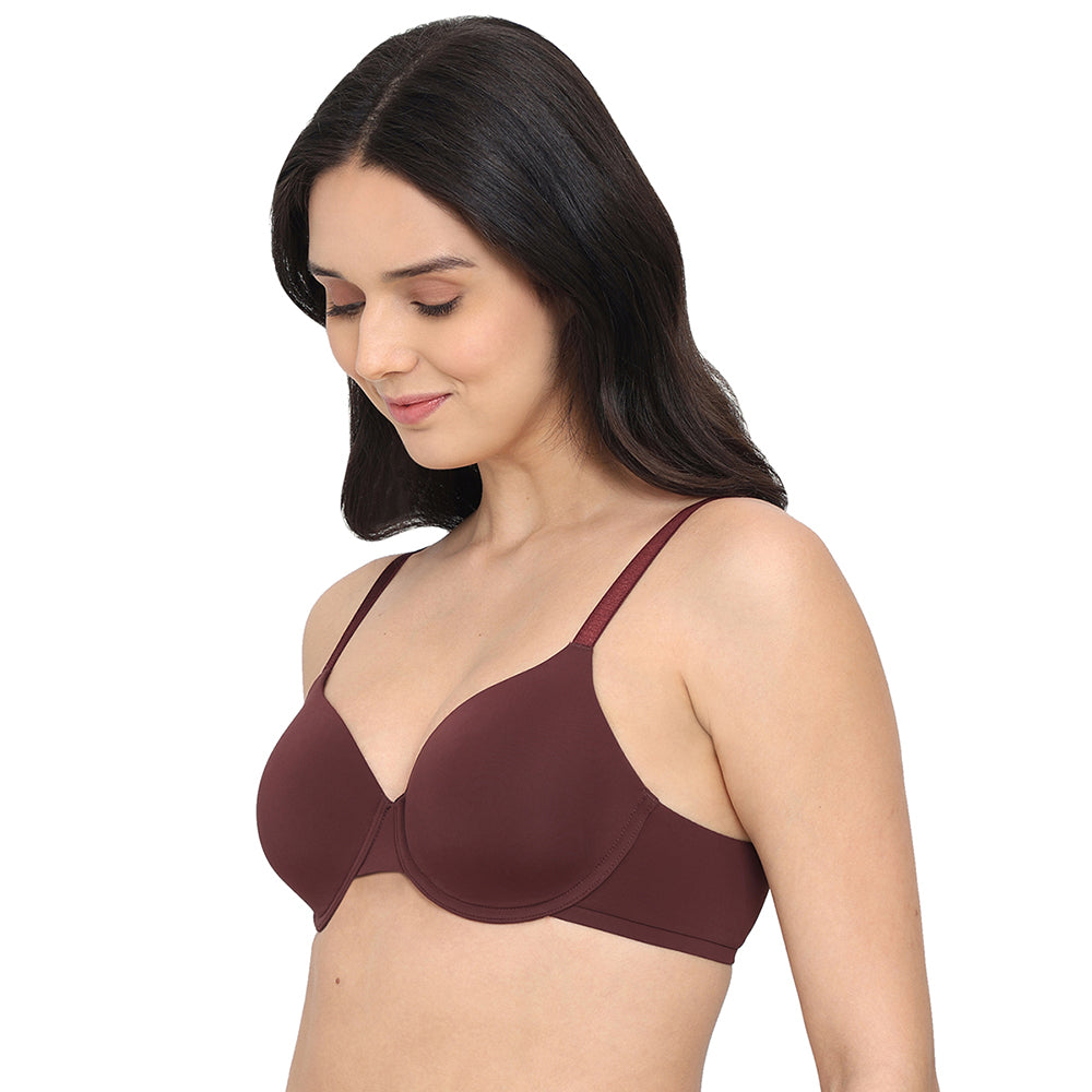 Everyday Elegance Padded Wired Full Cup Everyday Wear Smooth Finish T-Shirt Bra - Brown