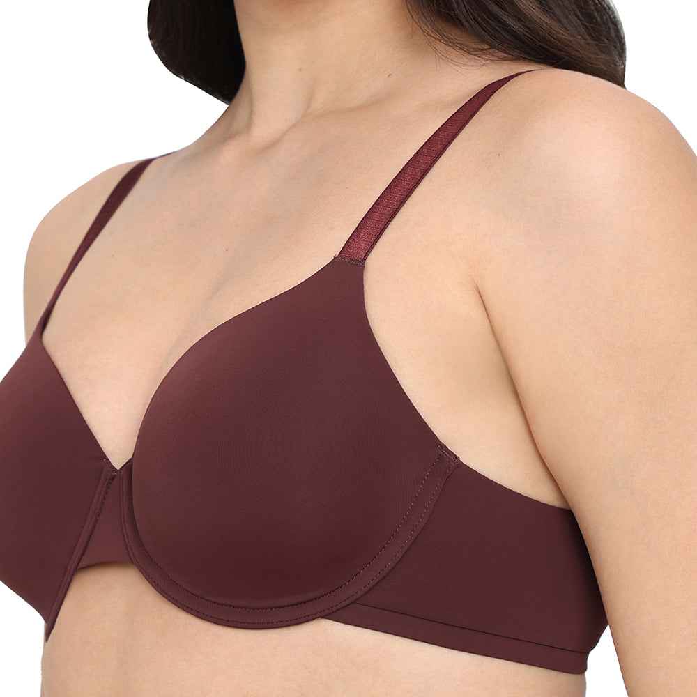 Everyday Elegance Padded Wired Full Cup Everyday Wear Smooth Finish T-Shirt Bra - Brown