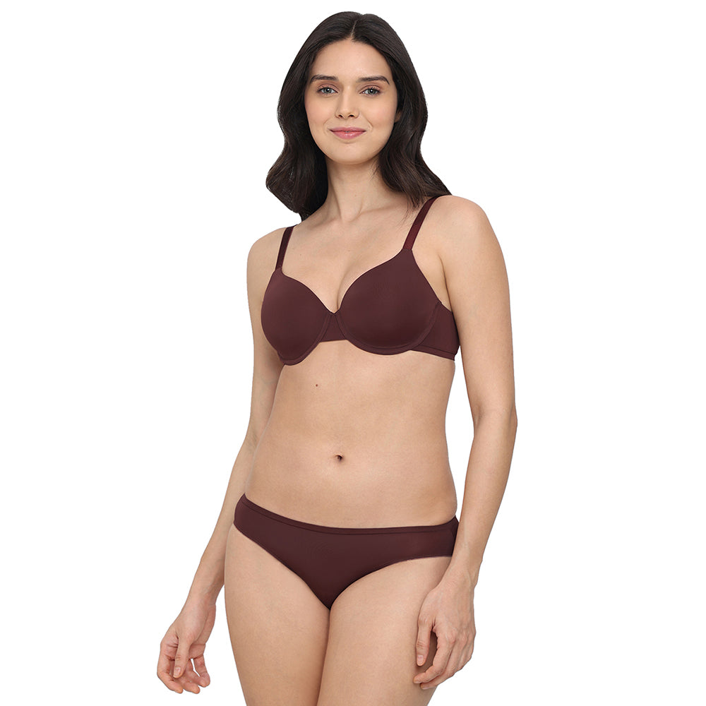 Everyday Elegance Padded Wired Full Cup Everyday Wear Smooth Finish T-Shirt Bra - Brown