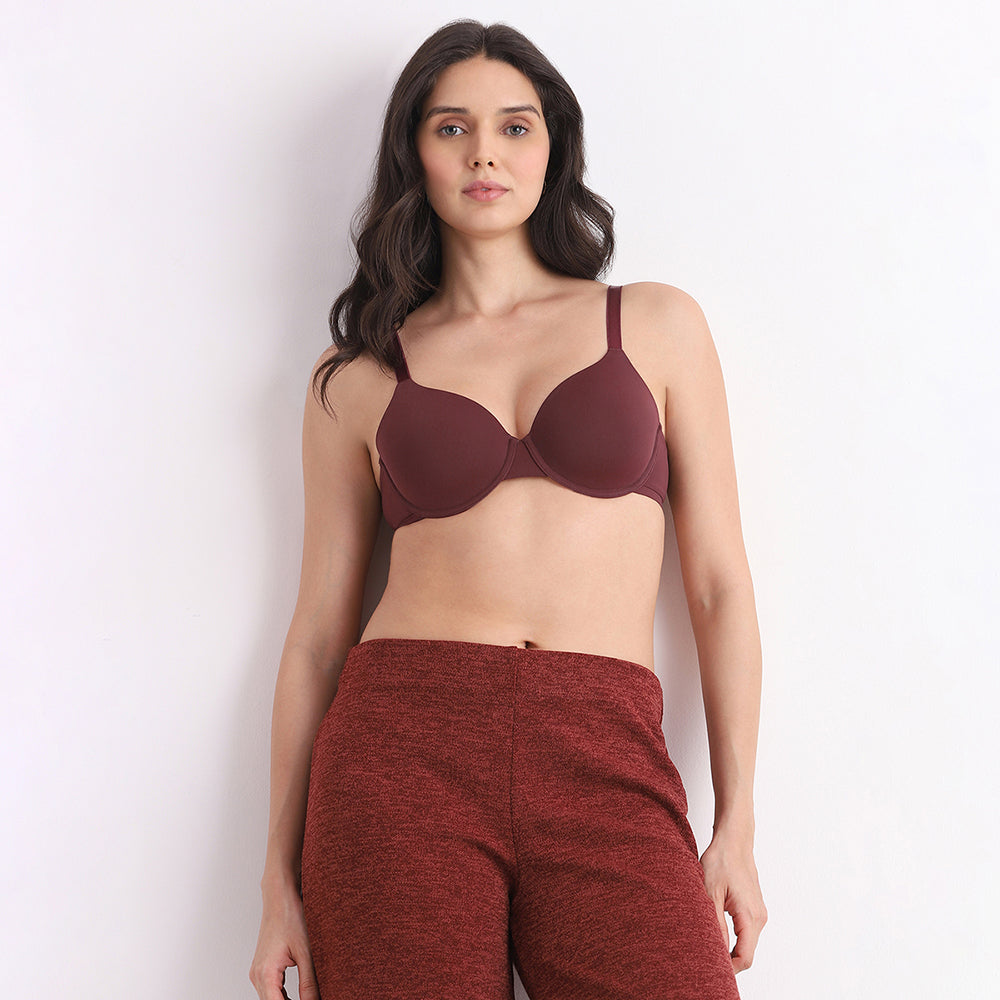 Everyday Elegance Padded Wired Full Cup Everyday Wear Smooth Finish T-Shirt Bra - Brown