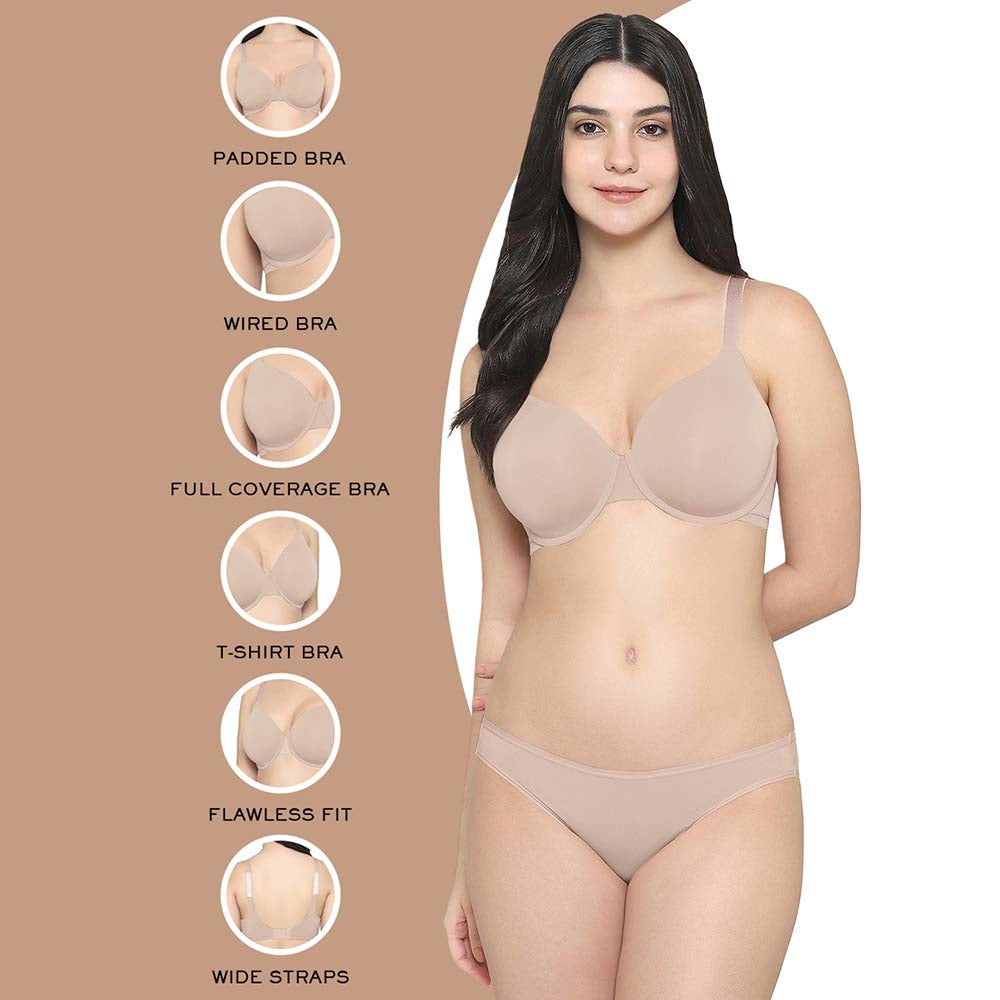 Everyday Elegance Padded Wired Full Cup Everyday Wear Smooth Finish T-Shirt Bra - Beige