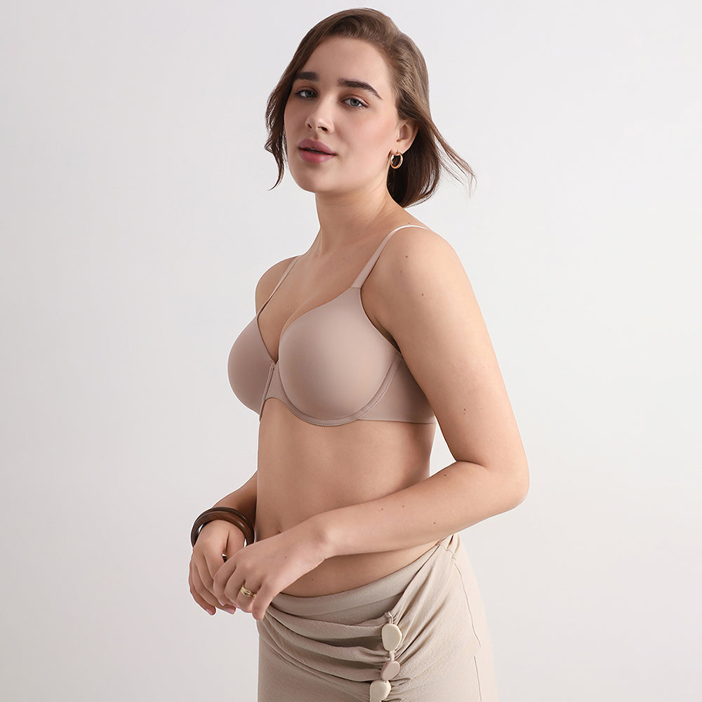 Everyday Elegance Padded Wired Full Cup Everyday Wear Smooth Finish T-Shirt Bra - Beige