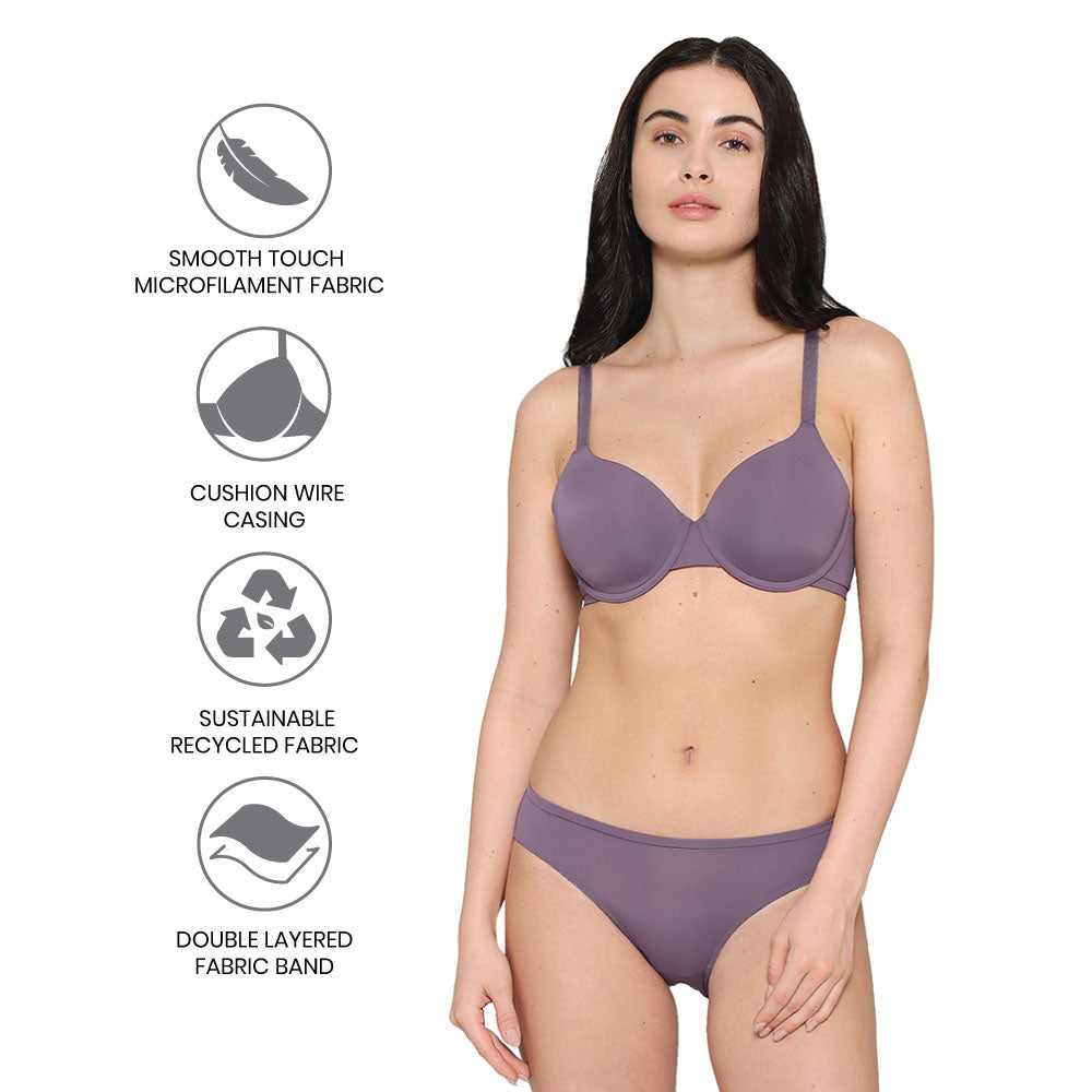 Everyday Elegance Padded Wired Full Cup Everyday Wear Smooth Finish T-Shirt Bra -Purple