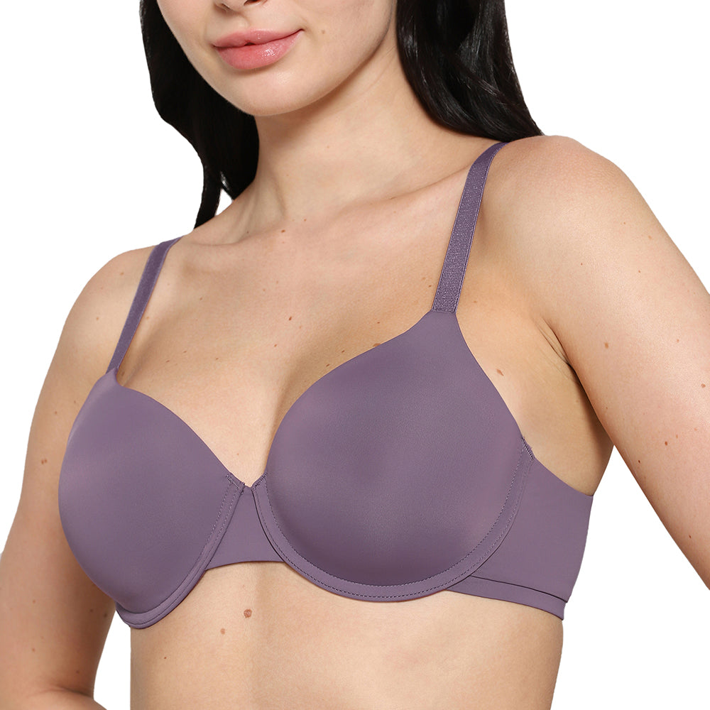 Everyday Elegance Padded Wired Full Cup Everyday Wear Smooth Finish T-Shirt Bra -Purple
