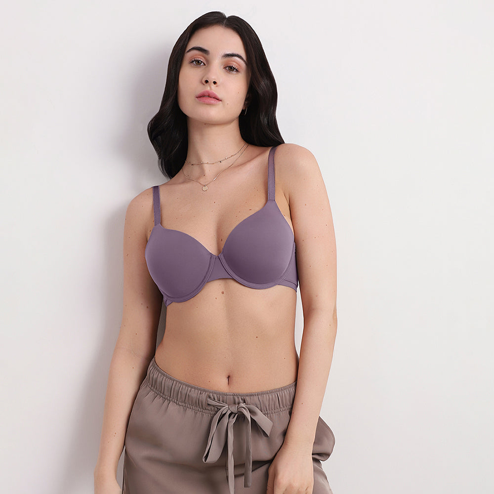 Everyday Elegance Padded Wired Full Cup Everyday Wear Smooth Finish T-Shirt Bra -Purple
