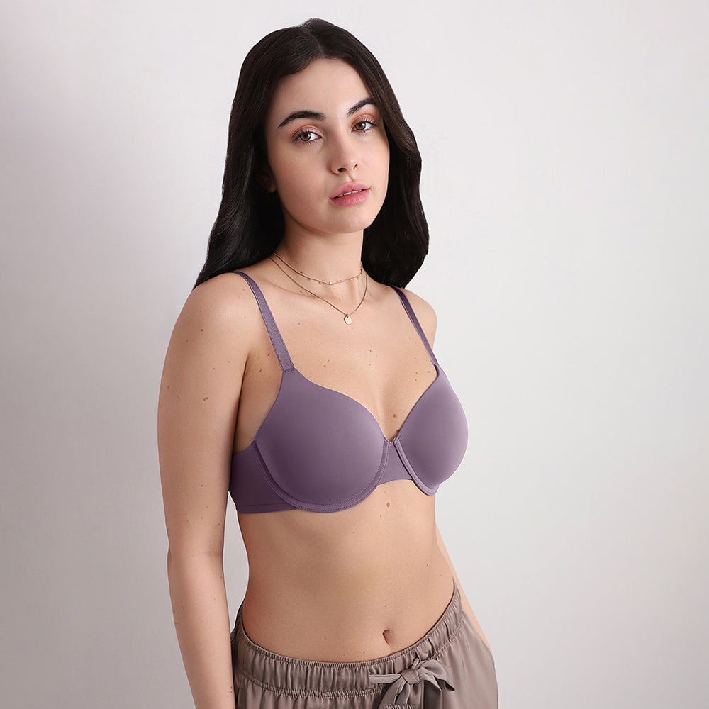 Everyday Elegance Padded Wired Full Cup Everyday Wear Smooth Finish T-Shirt Bra -Purple