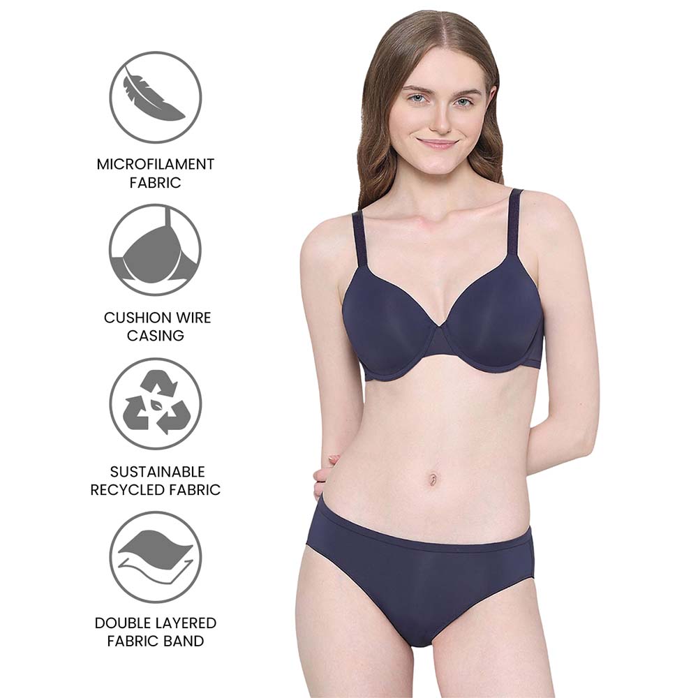 Everyday Elegance Padded Wired Full Cup Everyday Wear Smooth Finish T-Shirt Bra - Dark Blue