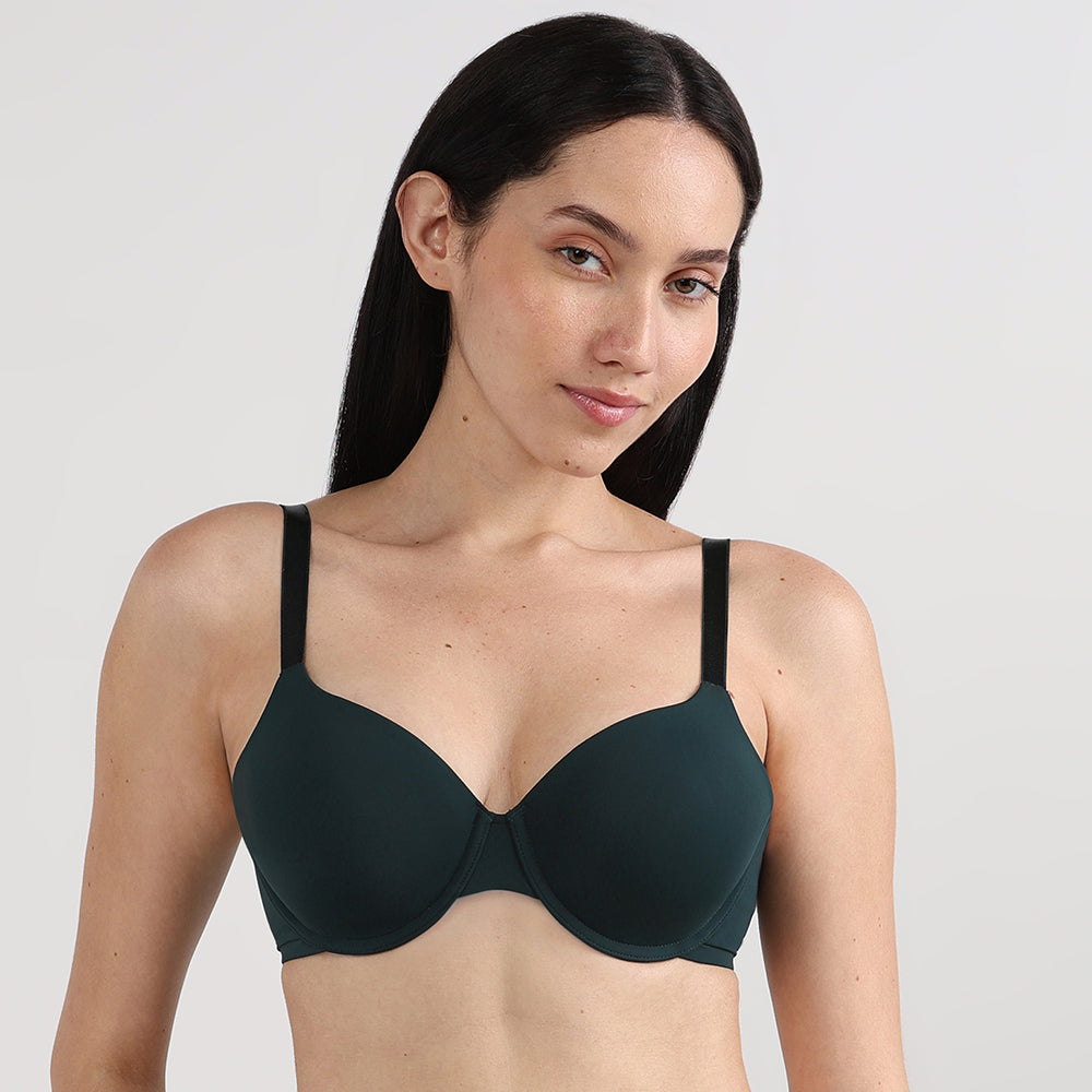 Everyday Elegance Padded Wired Full Cup Everyday Wear Smooth Finish T-Shirt Bra-Dark Green
