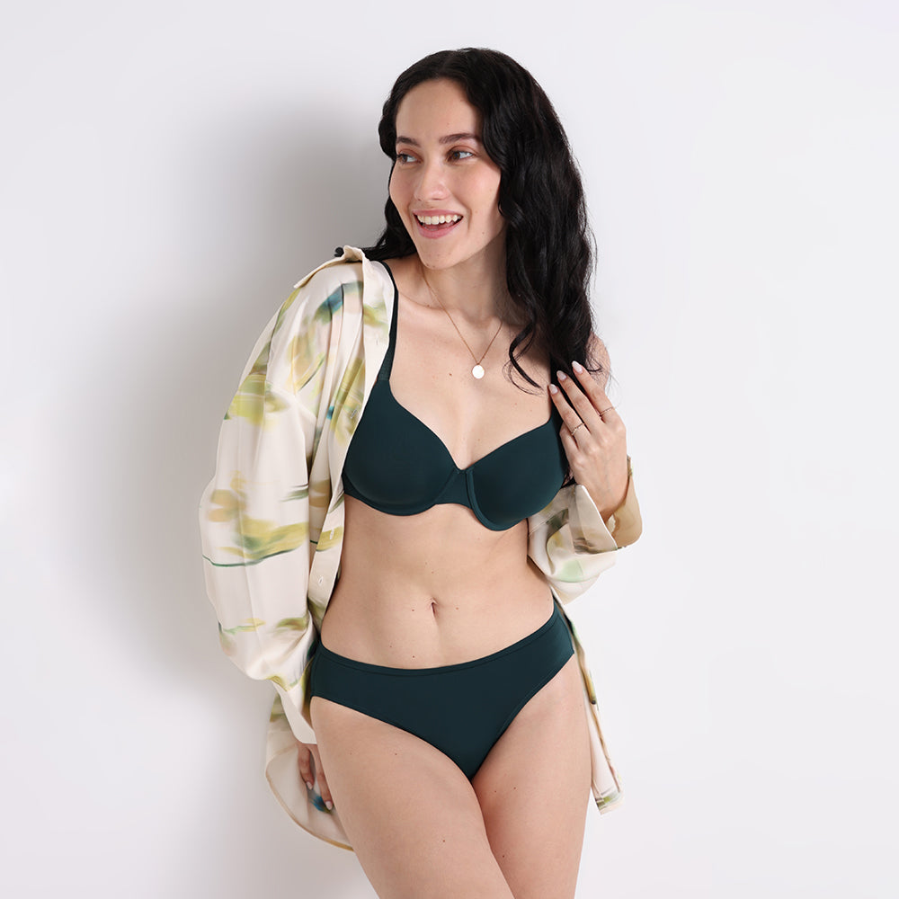 Everyday Elegance Padded Wired Full Cup Everyday Wear Smooth Finish T-Shirt Bra-Dark Green