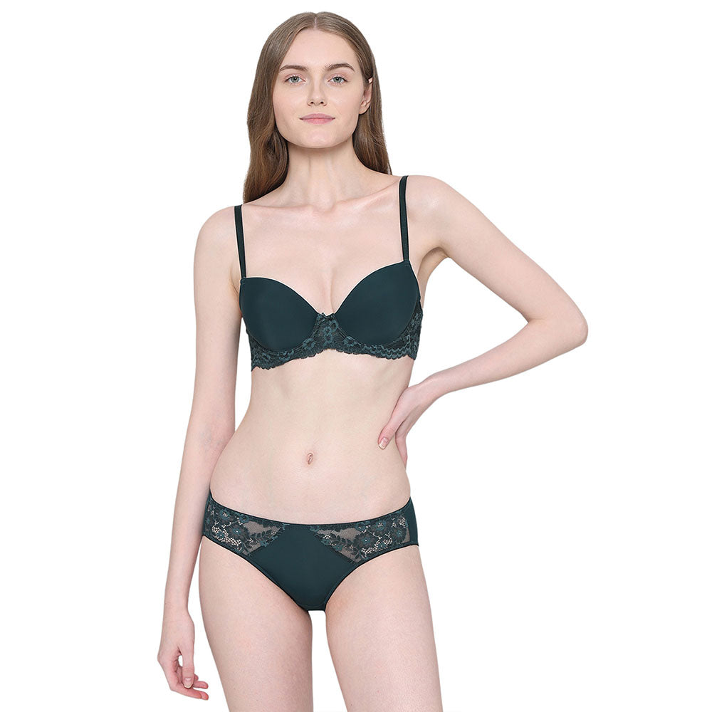 Balcony & Beyond Padded Wired Half Cup Everyday Wear Smooth Finish Fashion Bra - Dark Green