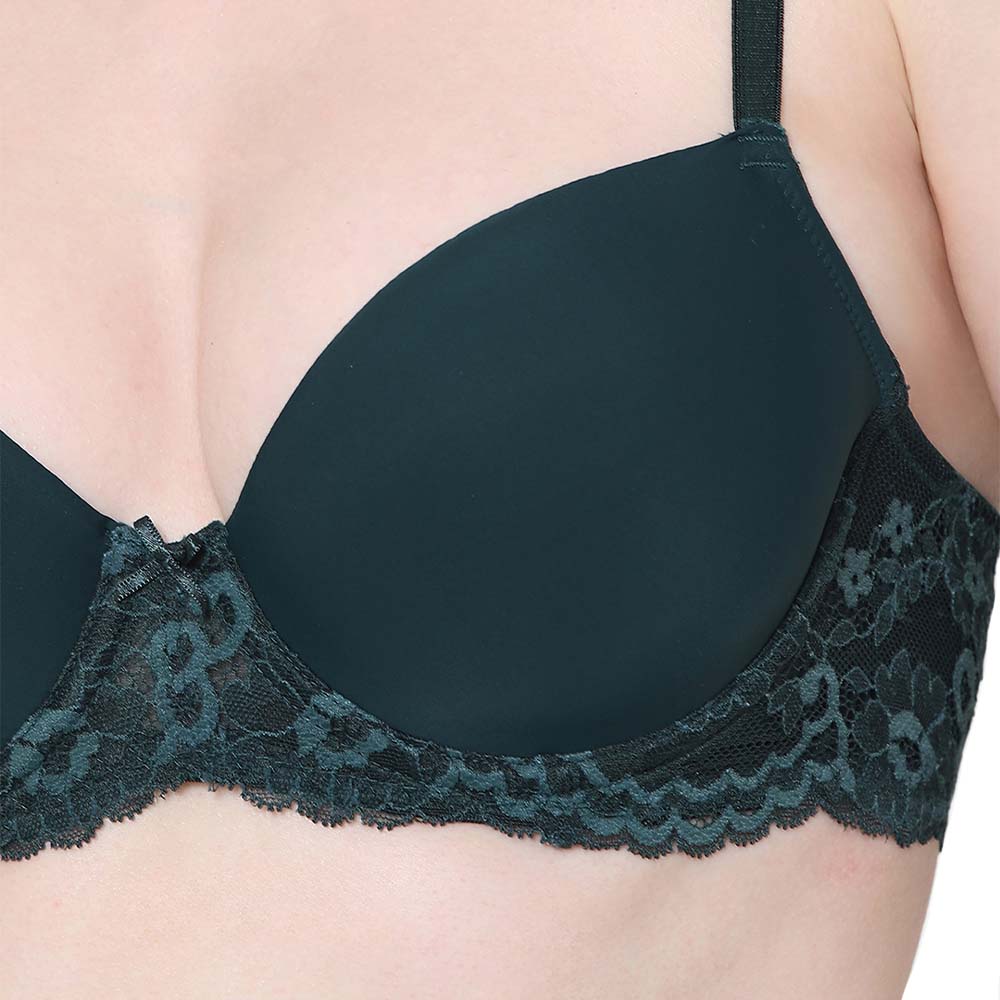 Balcony & Beyond Padded Wired Half Cup Everyday Wear Smooth Finish Fashion Bra - Dark Green