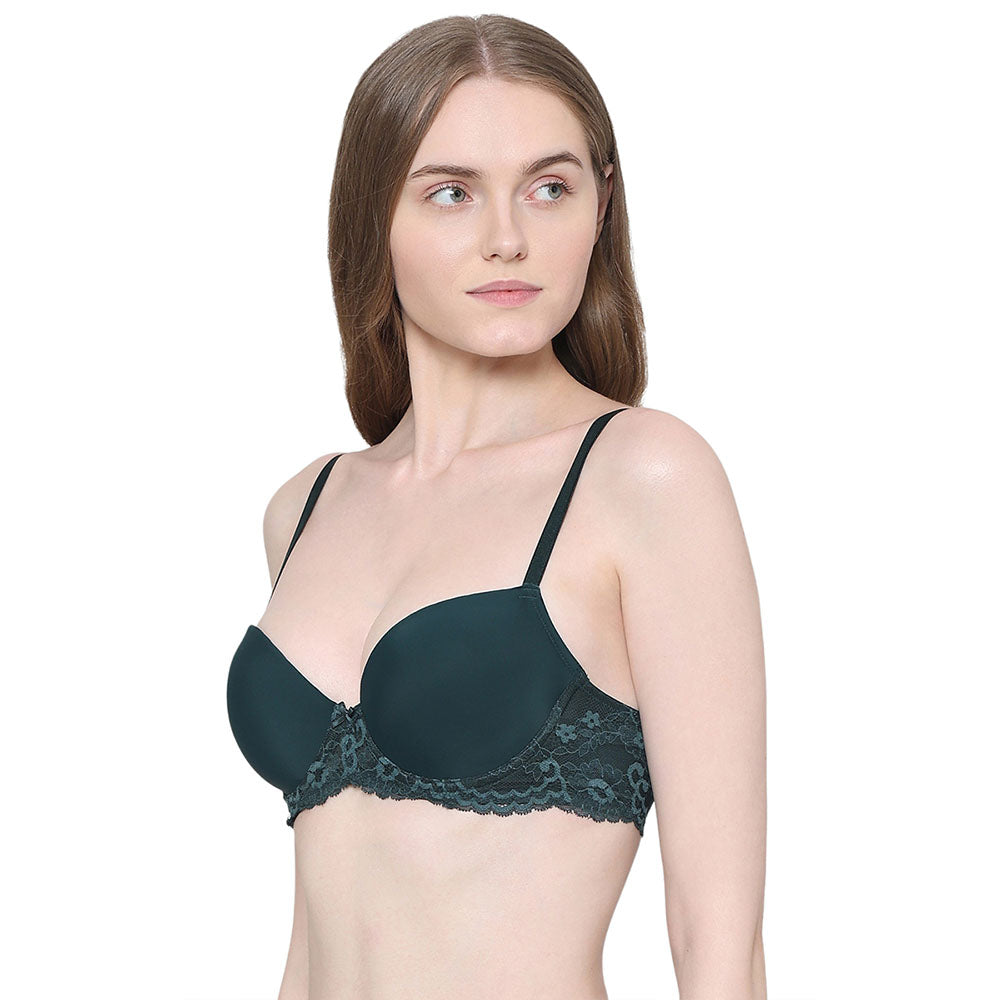 Balcony & Beyond Padded Wired Half Cup Everyday Wear Smooth Finish Fashion Bra - Dark Green