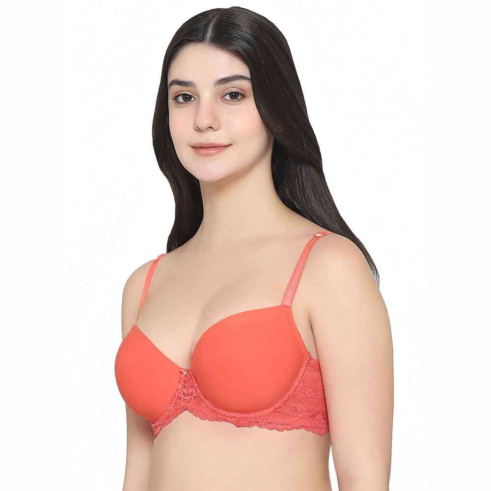 Balcony & Beyond Padded Wired Half Cup Everyday Wear Smooth Finish Fashion Bra - Orange