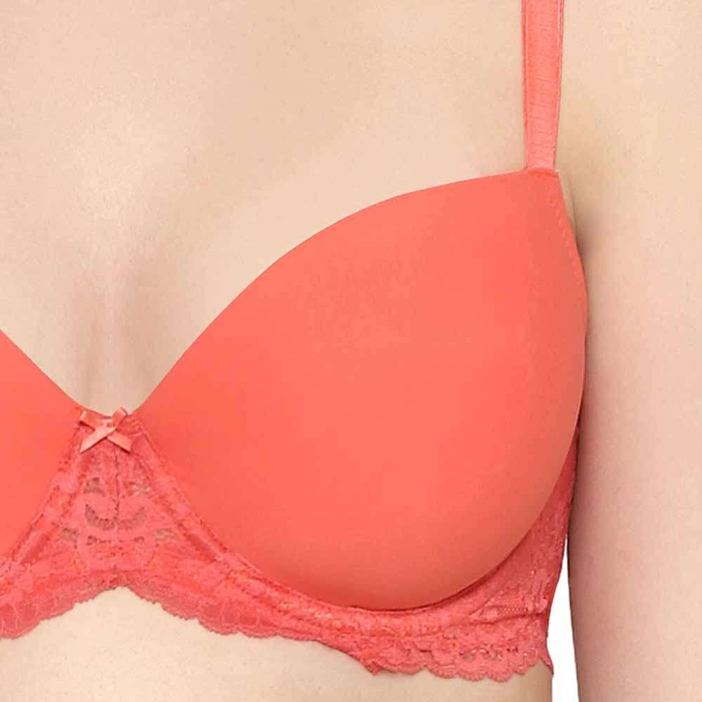 Balcony & Beyond Padded Wired Half Cup Everyday Wear Smooth Finish Fashion Bra - Orange