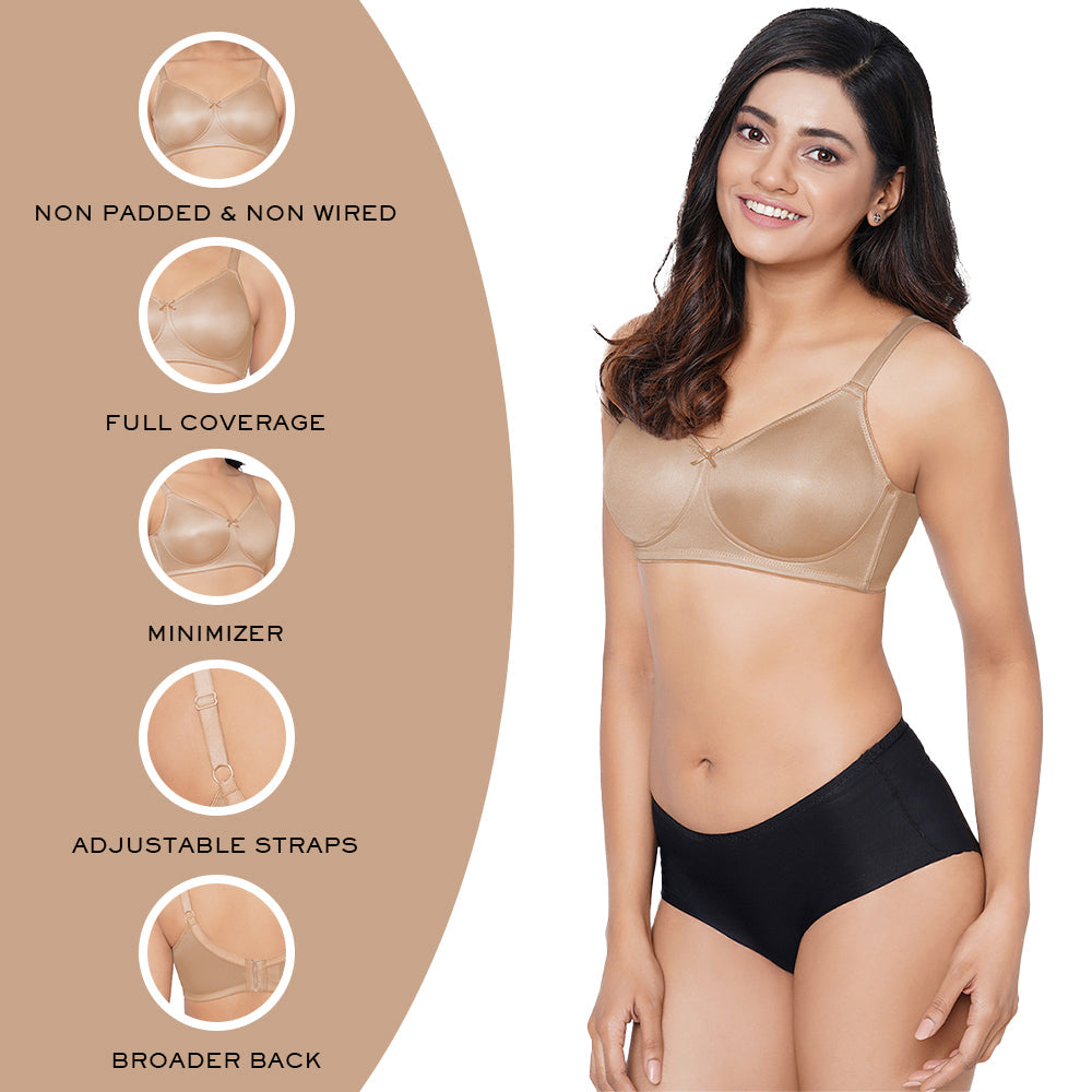 Pixie 2.0 Non Padded Non-Wired Full Cup Everyday Wear Plus Size Full Support Minimizer Bra - Beige
