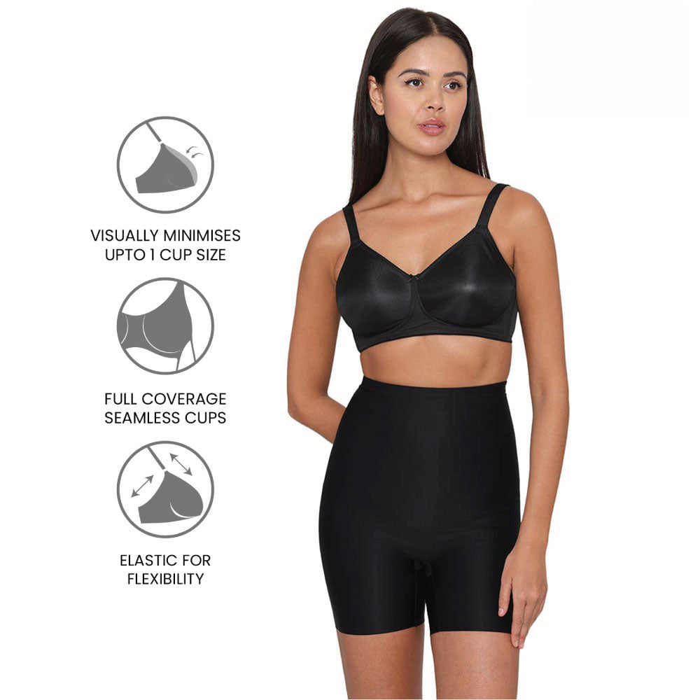 Pixie 2.0 Non Padded Non-Wired Full Cup Everyday Wear Plus Size Full Support Minimizer Bra - Black