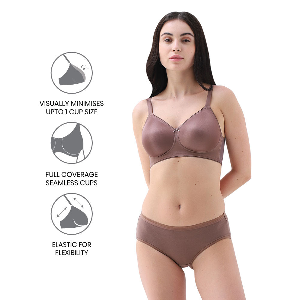 Pixie 2.0 Non Padded Non-Wired Full Cup Everyday Wear Plus Size Full Support Minimizer Bra -Brown