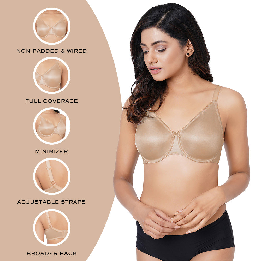 Pixie 2.0 Non Padded Wired Full Cup Everyday Wear Plus Size Full Support Minimizer Bra - Beige