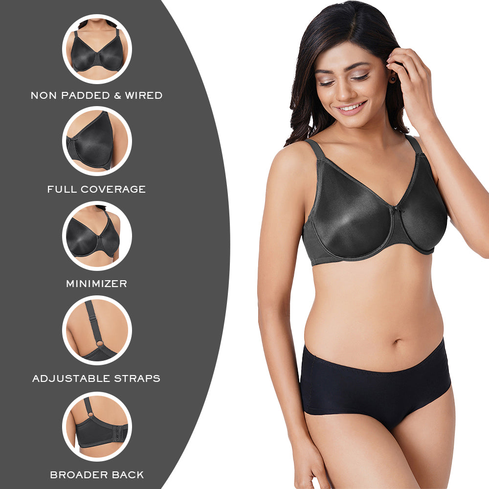 Pixie 2.0 Non Padded Wired Full Cup Everyday Wear Plus Size Full Support Minimizer Bra - Black