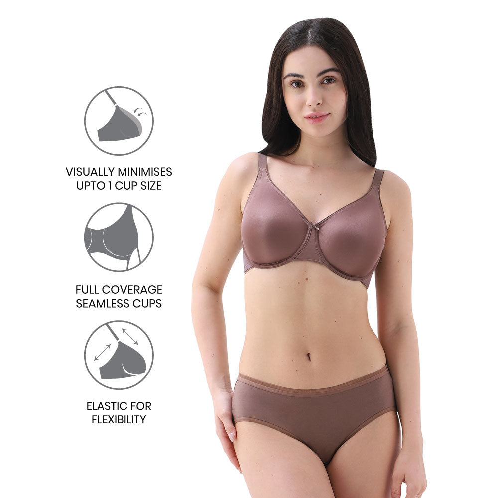 Pixie 2.0 Non Padded Wired Full Cup Everyday Wear Plus Size Full Support Minimizer Bra -Brown